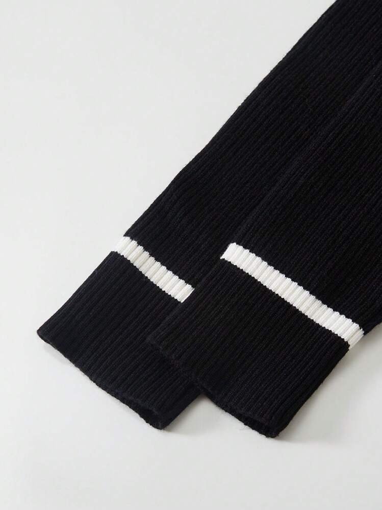 SHEIN Baby Girls Casual Elegant Ruffle Collar Long Sleeve Knitted Sweater Dress, Soft Material Suitable For Daily Wear, Outdoor, Travel, Holiday, Home, Daycare, School, Party - Black - View 5