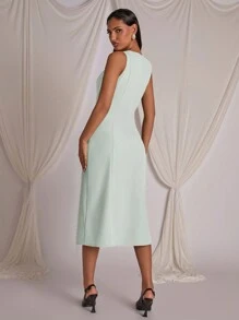 COSMINA Vestido midi sin mangas de unicolor para mujer, casual y de moda para uso diario
