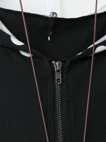 SHEIN LUNE 2pcs/Set Plus Size Patchwork Casual Hoodie Set For Autumn/Winter - Black and White - View 4