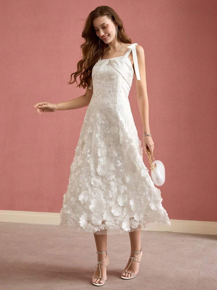 MESH FLORAL EMBROIDERY MIDI DRESS