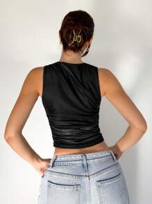 Aloruh Elegant Floral Print Crew Neck Pullover Fitted Tank Top - Orange - View 2