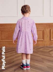 SHEIN 1 Pc Young Girls Dresses Colorful Polka Dot Fun Peter Pan Collar A-Line Dress Cute/Vintage/Casual/Outings Autumn/Winter/Spring Suitable For School And Outings - Mauve Purple - View 2