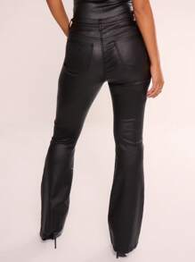 MUSERA Faux Leather Skinny Flare Denim Trousers, Spring 90's Cute Sexy Summer Evening Party Elegant - Black - View 3