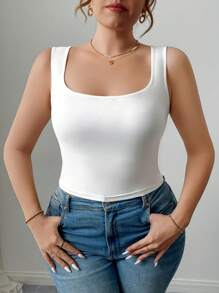 Calvaya Plus Size Women Casual Solid Color Tank Top - White - View 4