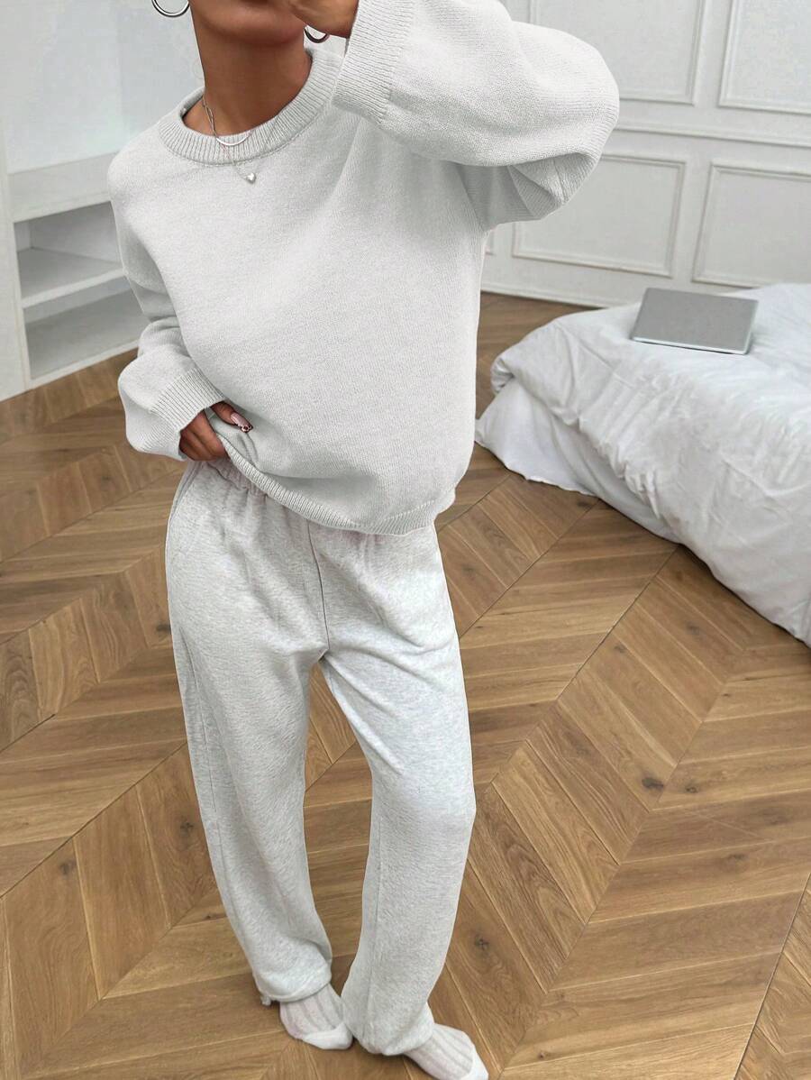 Flirla Petite 女士休闲圆领宽松套头毛衣，适合秋冬季针织套头衫