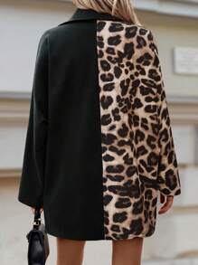 SHEIN Clasi Chaqueta regular de manga larga de uso versátil y casual con botones y estampado de leopardo para mujer