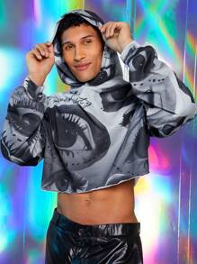 FeverCity Men's Digital Print Short Hooded Sweatshirt, For Fall Winter - Multicolor - View 3