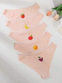 5pcs/Set Women Comfortable Seamless Cute Fruit Print Panties - Baby Pink - View 3
