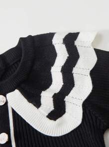 SHEIN Robe pull en tricot à col volant, manches longues, style décontracté élégant pour bébé fille. Matériau doux, adapté pour le port quotidien, l'extérieur, les voyages, les vacances, la maison, la garderie, l'école, les fêtes - Noir - Voir 3