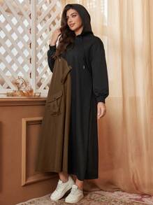 Mulvari Plus Size Women Contrast Color Patchwork Hooded Cargo Pockets Loose Casual Sweatshirt Pullover Fall Sweatshirt - Multicolor - View 5