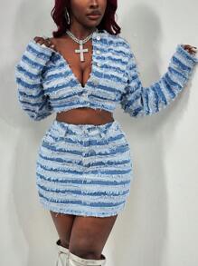 Slaydiva 女士牛仔夹克性感长袖短款蓝色情人节女士夹克