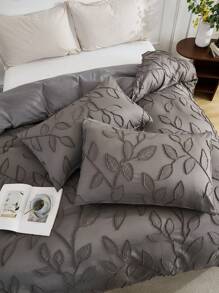 3 Stücke Polyester, weich & bequem, grau geschnittenes Blättermuster, Moderne Bettwäsche-Set (1 Bettbezug + 2 Kissenbezüge, ohne Füllung), geeignet für Heim-Dekoration, Schlafzimmer Nutzung, Ganzjährig