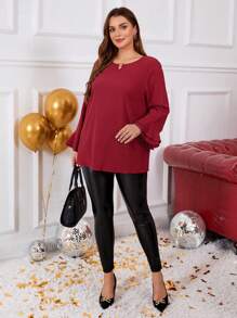 EMERY ROSE Camisa de manga de campana de unicolor informal de talla grande, ropa de Año Nuevo, ropa de fiesta, ropa del Día de San Valentín