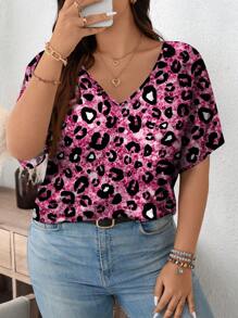 SHEIN Essnce 休闲宽松大码全身印花短袖 T 恤，适合大码女士，适合夏季