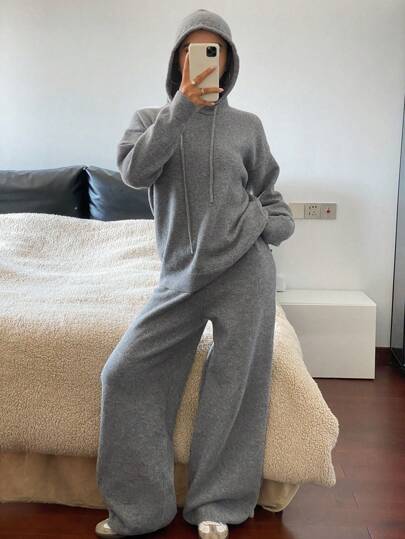 DAZY 女士连帽毛衣和针织裤套装秋季