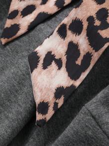 DAZY Women Leopard Print Lace-Up Decoration Crew Neck Sweatshirt Cheetah Print,Fall Clothes - Grey - View 8