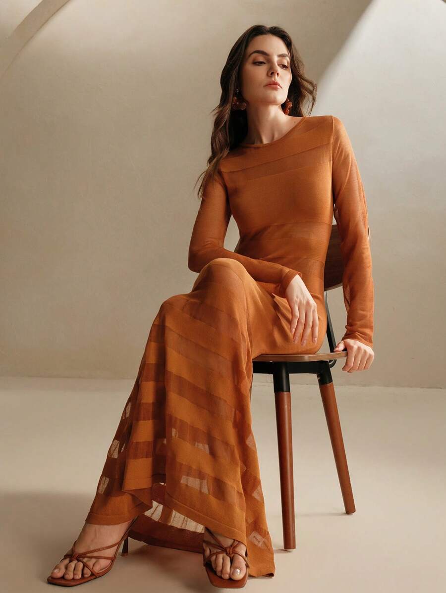 Anewsta Fashionable See-Through Mesh Luxurious Mermaid Formal Dress - Brown - View 1