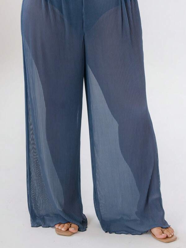 Aralina Curve Casual High-Waisted Lightweight Plisse Wide-Leg Pants
