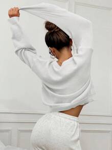 Flirla Petite 女士休闲圆领宽松套头毛衣，适合秋冬季针织套头衫