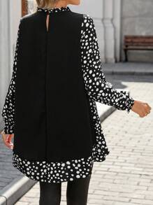 INAWLY Women's Polka Dot Print Long Sleeve Casual Loose Blouse, Autumn Fall Cloth For Women - Black - View 2