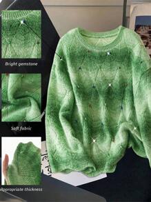 Calvaya Plus Size Women Casual Ombre Crew Neck Long Sleeve Sweater Pullover, Autumn/Winter Knit Pullover Fall - Green - View 1