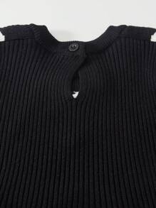 SHEIN Robe pull en tricot à col volant, manches longues, style décontracté élégant pour bébé fille. Matériau doux, adapté pour le port quotidien, l'extérieur, les voyages, les vacances, la maison, la garderie, l'école, les fêtes - Noir - Voir 7