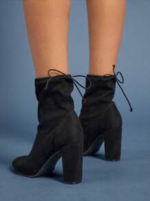 SHUZIA Women's Comfortable, Essential Faux Suede Self-Tie Block Heel Booties Spring Shoes Spring Break Easter