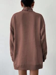 EURMUSE RED TURTLE NECK OVERSIZE SWEATER - Rusty Rose - View 4