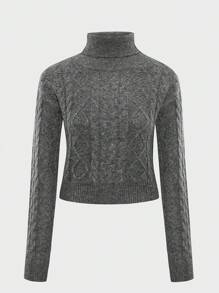 SHEIN Unity Women Street Casual Solid Color Half Turtleneck Grey Loose Fit Warm Long Sleeve Sweater, Autumn/Winter Knit Pullover Fall - Grey - View 1