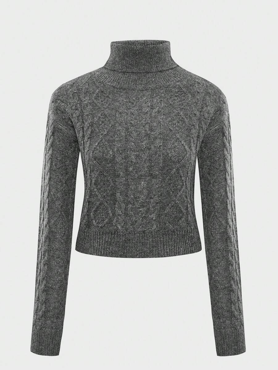 SHEIN Unity Women Street Casual Solid Color Half Turtleneck Grey Loose Fit Warm Long Sleeve Sweater, Autumn/Winter Knit Pullover Fall - Grey - View 1
