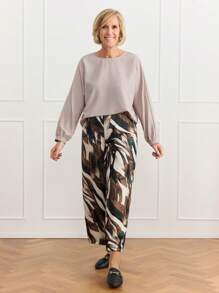 SHEIN LUNE 2pcs/Set Women Casual Round Neck Long Sleeve Top And Long Pants Set - Multicolor - View 4