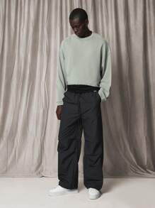 SUMWON Casual Raw Edge Cropped Sweatshirt Oversized Drop Shoulder Winter Streetwear Athletic Loungewear Cotton Blend Pullover Fall Spring Athleisure - Grey - View 3