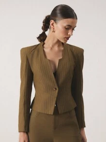 SHEIN Unity Áo khoác ngoài công sở giản dị, tương tự như Blogger, phong cách Old Money - màu nâu - Xem 3