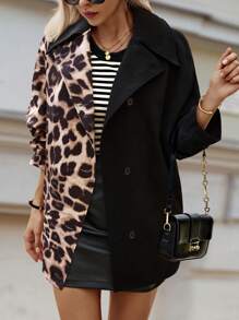 SHEIN Clasi Chaqueta regular de manga larga de uso versátil y casual con botones y estampado de leopardo para mujer