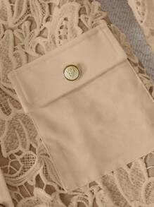 SHEIN Lady Spring And Summer Wedding Guest Dress  Elegant  Long Sleeve Contrast Lace Women Dresses - Apricot - View 7