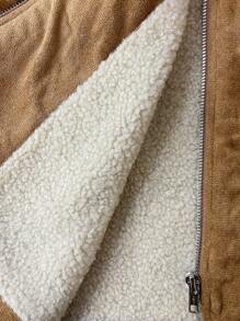 Manfinity VCAY 男士天鹅绒刺绣英文字母深 V 领拉链前开襟毛衣背心，适合秋冬 - 卡其色 - 查看 2