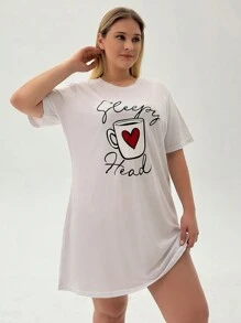 RueChic Cottnline Coffee & Letter Printed Loungewear Dress - Multicolor - View 1