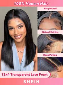 Transparent Lace Straight 13 X 4 Lace Front Wig 150%Density Human Hair Wigs Long Straight Natural Black High Temperature Remy Hair - SNatural - View 4