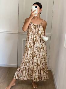 DAZY Camisón largo de tirantes finos con estampado de teñido anudado