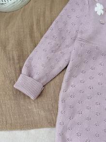 SHEIN Tuta da neonata in maglia con colletto Peter Pan, maniche lunghe, motivo floreale rosa, adatta per autunno/inverno