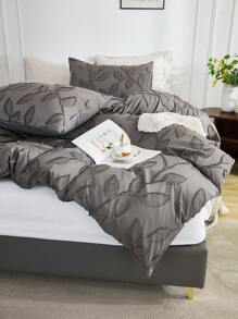 3 Stücke Polyester, weich & bequem, grau geschnittenes Blättermuster, Moderne Bettwäsche-Set (1 Bettbezug + 2 Kissenbezüge, ohne Füllung), geeignet für Heim-Dekoration, Schlafzimmer Nutzung, Ganzjährig