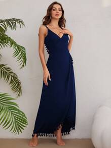 Swim Vcay 女性夏季海灘流蘇包裹式露背沙灘和服，帶有細肩帶