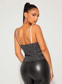 SHEIN SXY Fall Winter Clothes Women's Spaghetti Strap V-Neck Patchwork Criss-Cross Striped Camisole