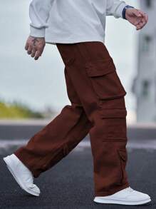 Manfinity Hypemode Men's Multi-Pocket Loose Straight Leg Casual Denim Pants - Brown - View 6