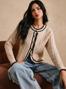 Poéselle Nuevo Cárdigan de punto de una sola botonadura blanco para mujer, suéter de manga larga texturizado