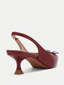 CUCCOO BIZCHIC Stilettos à boucle argentée à bout pointu sexy rouge pour les banquets et soirées de la Saint-Valentin - Rouge Casaque - Voir 8