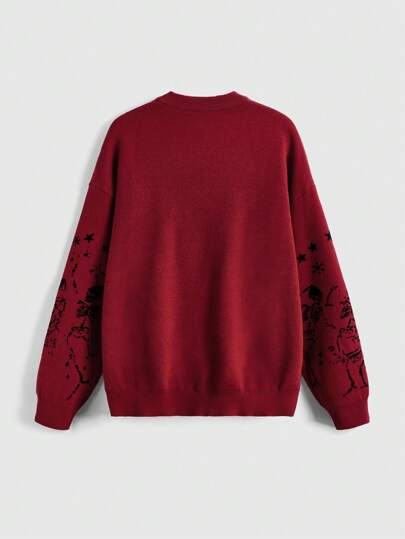 Goth Jersey oversized de Navidad con estampado de esqueleto danzante en técnica de intarsia