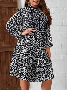 SHEIN LUNE Vestido casual de uso diario con estampado de leopardo, talla grande