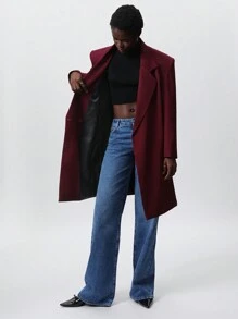 SHEIN Privé Women's Loose Exaggerated Wide Strap Long Blazer Jacket, Autumn/Winter Fall Cloth For Women - Red - View 7
