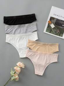 5pcs/Set Semi-Sheer Waistband Comfortable Elegant Ladies Hipster Underwear